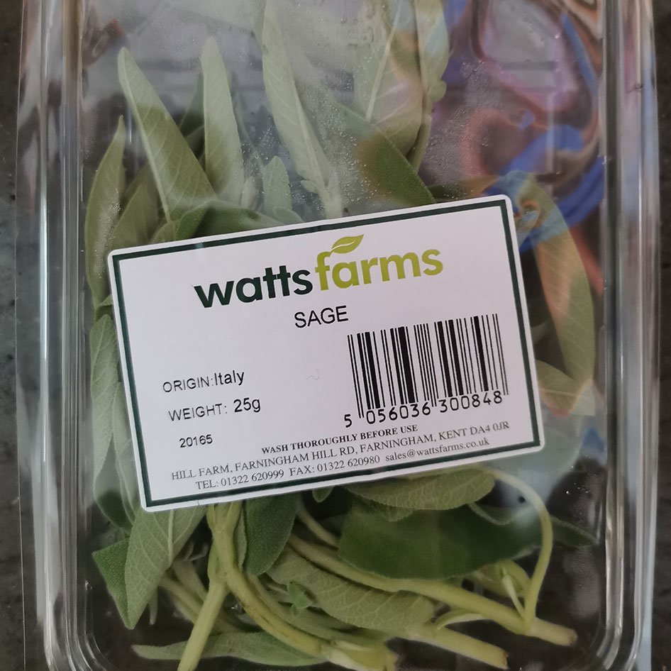 A punnet of fresh sage herb farm grown